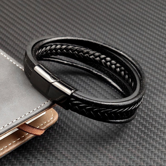 Bransoletka męska STAL SZLACHETNA 316L SKÓRA