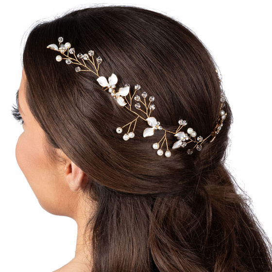 OZDOBA ŚLUBNA do włosów GRZEBYK gałązka złota PEREŁKI ślub