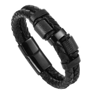 Bransoletka PLECIONA STAL SZLACHETNA 316L SKÓRA