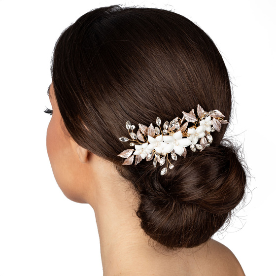 Ozdoba ślubna do włosów GRZEBYK ŚLUB KRYSZTAŁKI KWIATY