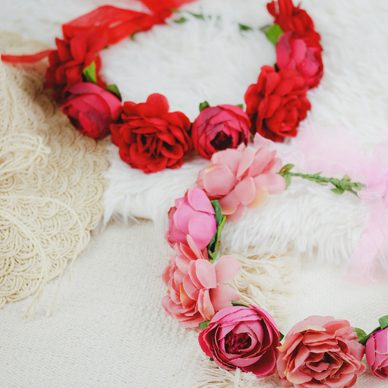 WIANEK na głowę KWIATY czerwony ŚLUBNY piwonie