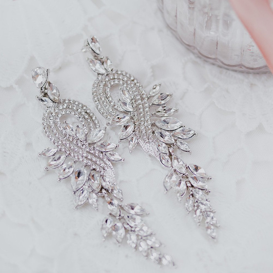 KOLCZYKI srebrne WISZĄCE kryształki ŚLUBNE długie