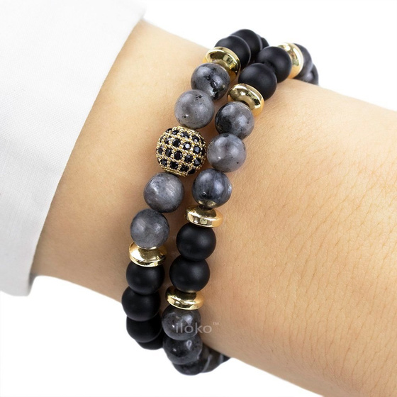 ZESTAW BRANSOLETEK koraliki KAMIEŃ NATURALNY szary