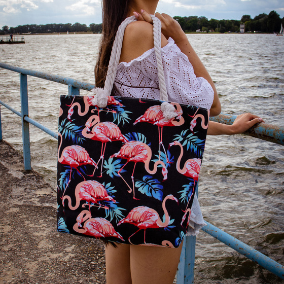 TOREBKA DAMSKA na ramię TORBA duża BOHO PLAŻOWA shopper pojemna FLAMINGI