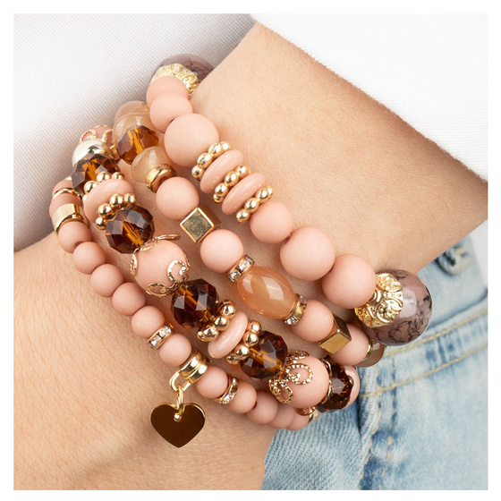 BRANSOLETKI damskie koraliki serce ZESTAW 4 sztuki