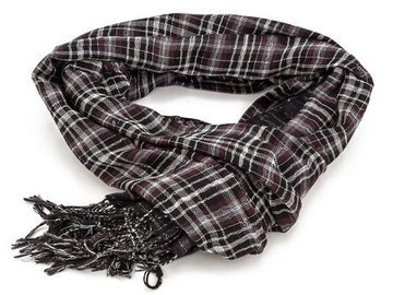 SZAL brązowy KRATKA srebrna nić