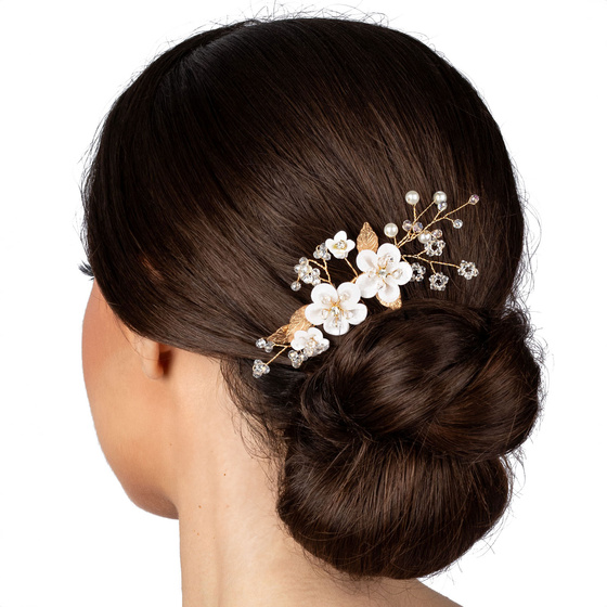 Ozdoba ślubna do włosów GRZEBYK ŚLUB kryształki kwiaty
