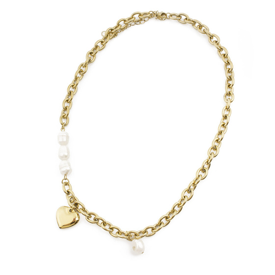 Naszyjnik ŁAŃCUCH perły STAL SZLACHETNA POZŁACANA