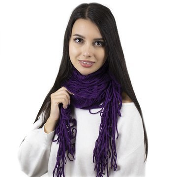 SZAL miękki AŻUROWY fioletowy dziergany