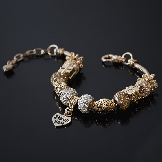 BRANSOLETKA złota MODUŁOWA napis CHARMS gold