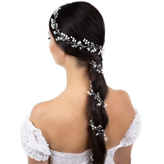 OZDOBA DO WŁOSÓW długa ŚLUBNA SREBRNA - 50cm