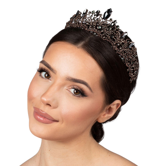 DIADEM Korona Tiara MISS GLOW Wieczorowy CZARNE cyrkonie KRYSZTAŁY