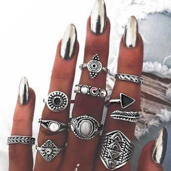 Pierścionek ZESTAW 10 elementów SREBRO antyczne