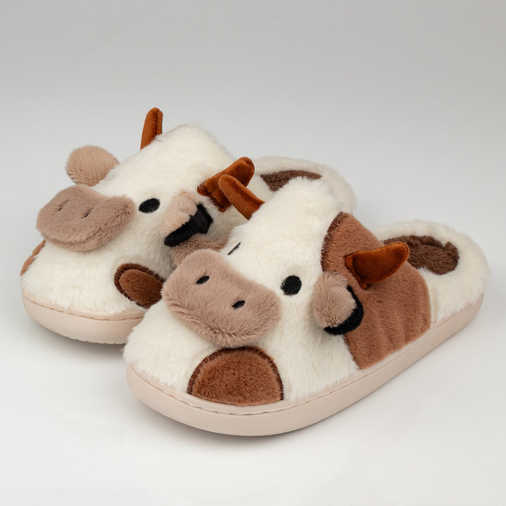 KAPCIE damskie Ciepłe PLUSZOWE CIAPY OCIEPLANE KROWA KRÓWKA r. 38-39