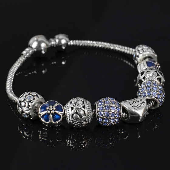 Bransoletka damska SREBRNA modułowa blue CHARMS