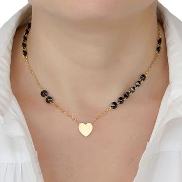 Naszyjnik SERCE koraliki STAL SZLACHETNA POZŁACANA