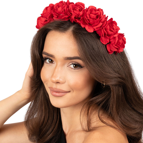 OPASKA WIANEK na głowę czerwony KWIATY regionalny FOLK