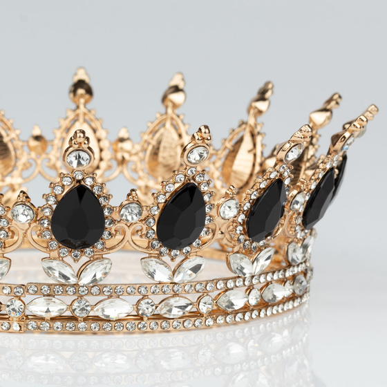 KORONA Diadem Tiara MISS GLOW Wieczorowa CZARNE cyrkonie KRYSZTAŁ