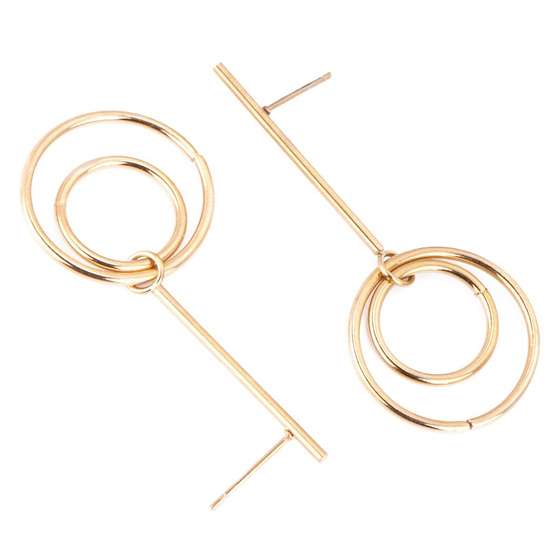 KOLCZYKI podwójne koła STAL SZLACHETNA POZŁACANA