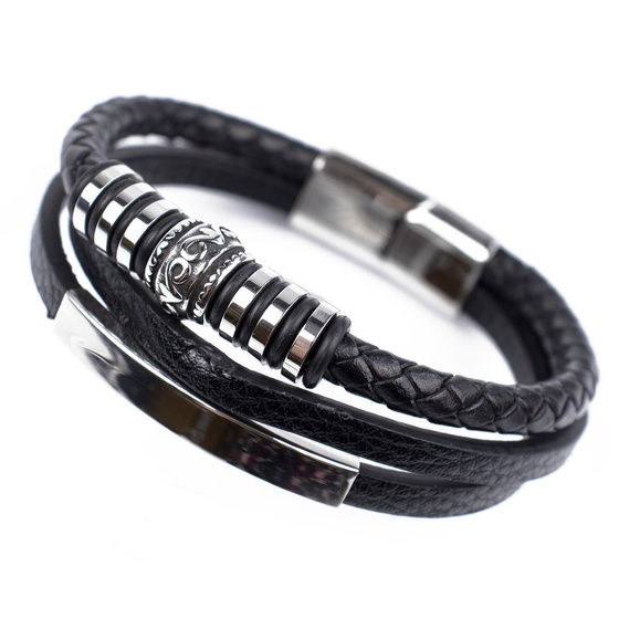 Bransoletka MĘSKA STAL SZLACHETNA 316L SKÓRA