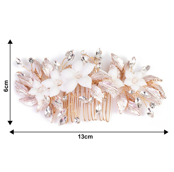 Ozdoba ślubna do włosów GRZEBYK ŚLUB KRYSZTAŁKI KWIATY