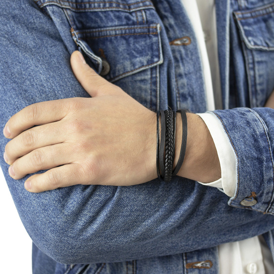 Bransoletka męska STAL SZLACHETNA 316L SKÓRA