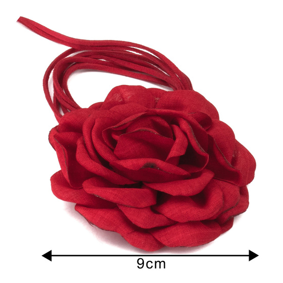 Naszyjnik CHOKER ozdobny KWIAT na szyję róża na rzemyku elegancki czerwony