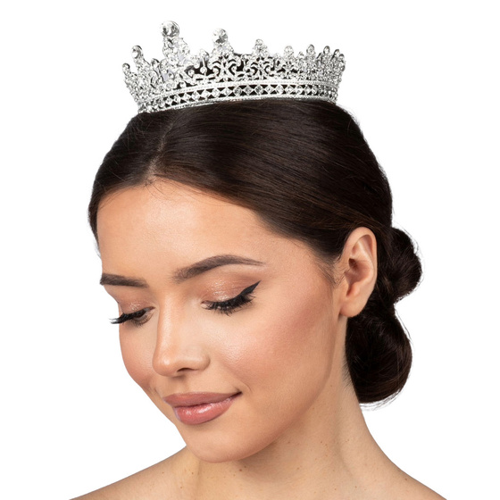 KORONA Diadem Tiara MISS GLOW ŚLUBNA SREBRNA cyrkonie KRYSZTAŁY