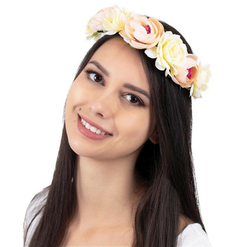 WIANEK na głowę KWIATY brzoskwiniowy ŚLUBNY