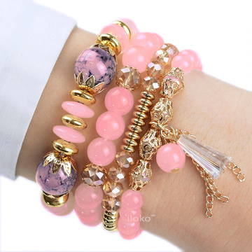 ZESTAW BRANSOLETEK damski koraliki elegancki złote KRYSZTAŁ