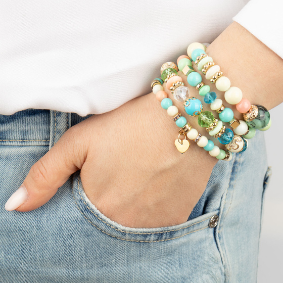 BRANSOLETKI damskie koraliki serce ZESTAW 4 sztuki