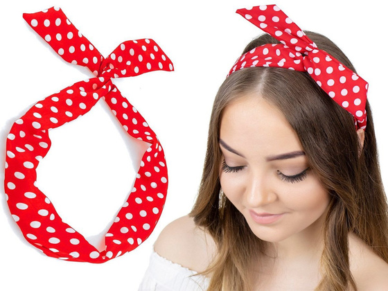 OPASKA DO WŁOSÓW czerwona PIN UP kropki WIĄZANA