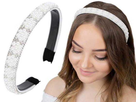 OZDOBA DO WŁOSÓW ślubna OPASKA biała szeroka PERŁY