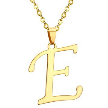 NASZYJNIK litera E STAL SZLACHETNA POZŁACANA