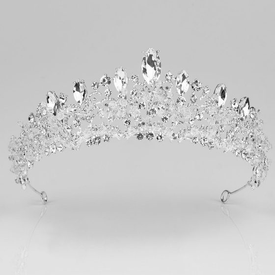 DIADEM Korona Tiara MISS GLOW ŚLUBNY srebrny cyrkonie KRYSZTAŁY
