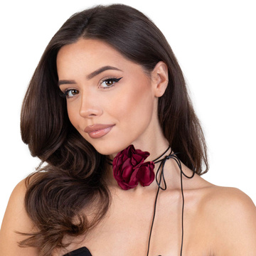 Naszyjnik CHOKER ozdobny RÓŻA na szyję KWIAT na rzemyku elegancki CZERWONY