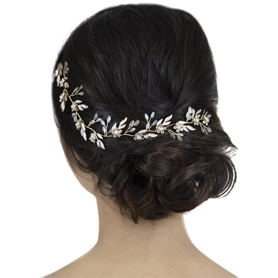 OZDOBA DO WŁOSÓW ślubna pudrowa KRYSZTAŁY długa