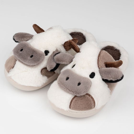 KAPCIE damskie Ciepłe PLUSZOWE CIAPY OCIEPLANE KROWA KRÓWKA r. 36-37