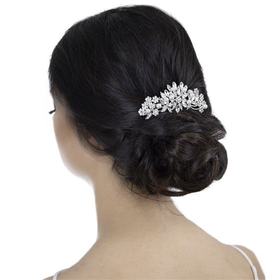 OZDOBA DO WŁOSÓW grzebyk ŚLUBNA kwiaty SREBRNA