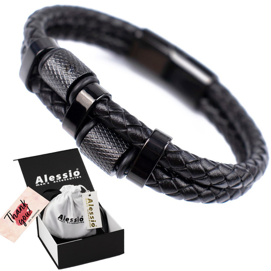 Bransoletka PLECIONA STAL SZLACHETNA 316L SKÓRA