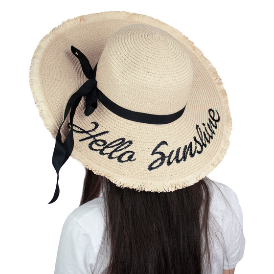 Kapelusz damski SŁOMKOWY DUŻY z napisem BEŻOWY