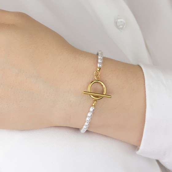 Bransoletka perły STAL SZLACHETNA POZŁACANA gold