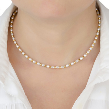 Naszyjnik koraliki STAL SZLACHETNA POZŁACANA perły