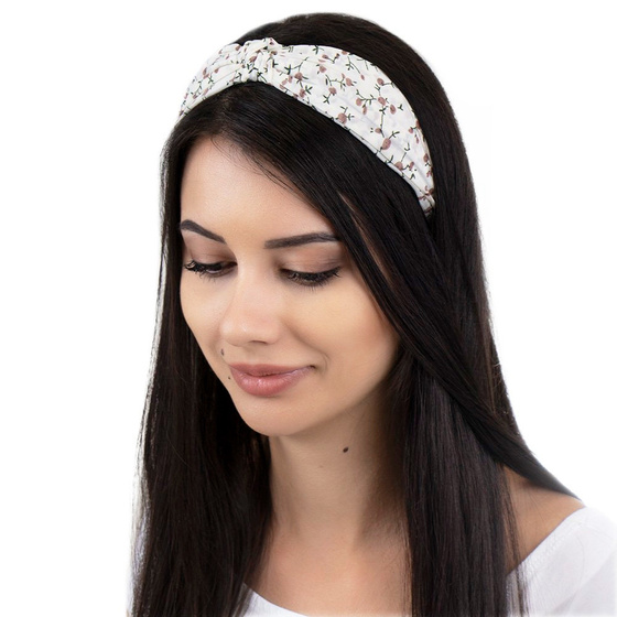 OPASKA DO WŁOSÓW szeroka WĘZEŁ turban BIAŁA kwiaty