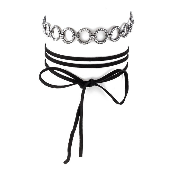 CHOKER naszyjnik PODWÓJNY wiązany CYRKONIE czarny