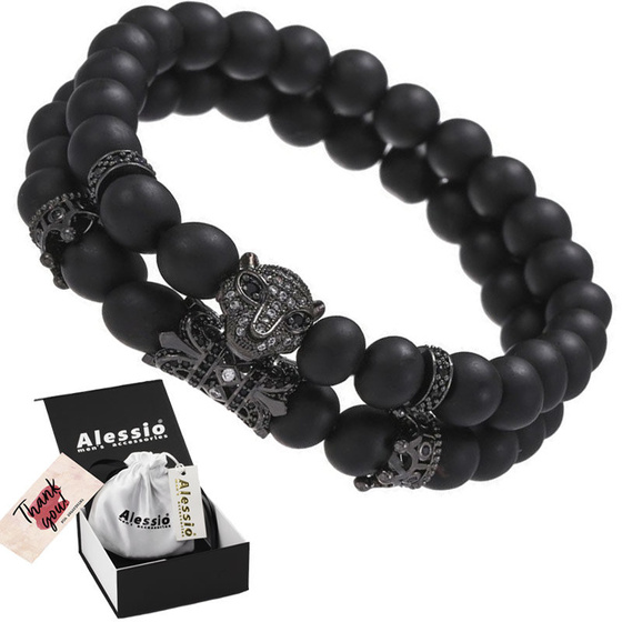 BRANSOLETKI MĘSKIE czarne KORALIKI podwójna