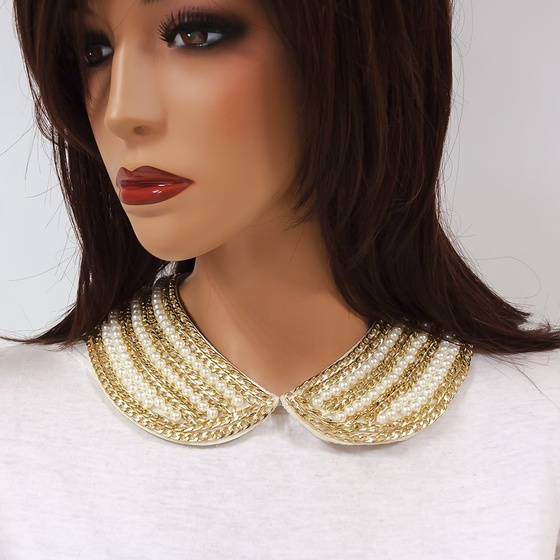 NASZYJNIK KOŁNIERZ złote łańcuszki BIAŁE KORALIKI