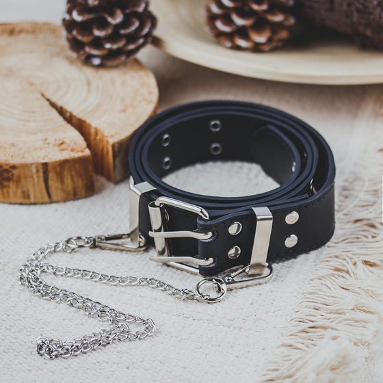 PASEK DAMSKI do spodni CZARNY klamra ŁAŃCUCH kółka