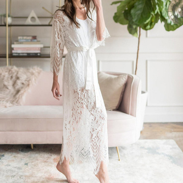 NARZUTKA boho wiązana DŁUGA koronka biała