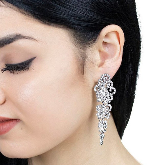 KOLCZYKI srebrne CYRKONIE kryształki ŚLUBNE długie